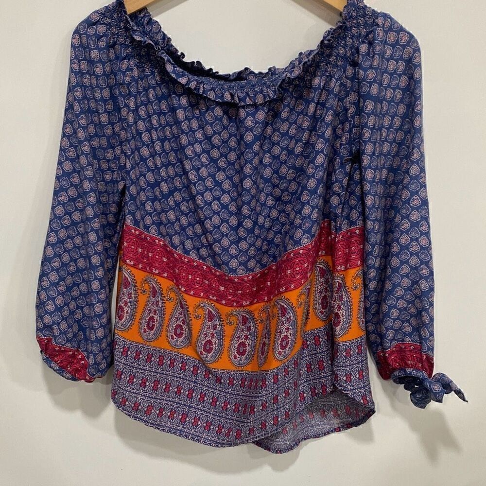 BeachLunchLounge Womens Paisley Off Shoulder Pullover Blouse Multicolor Small